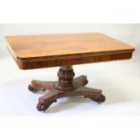 A REGENCY ROSEWOOD LIBRARY TABLE, with rounded rectangular top, a frieze drawer to each side, on a