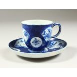 AN 18TH CENTURY BOW POWDER BLUE AND WHITE COFFEE CUP AND SAUCER, CIRCA. 1760.
