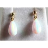 A PAIR OF 9CT GOLD OPAL DROP EARRINGS.