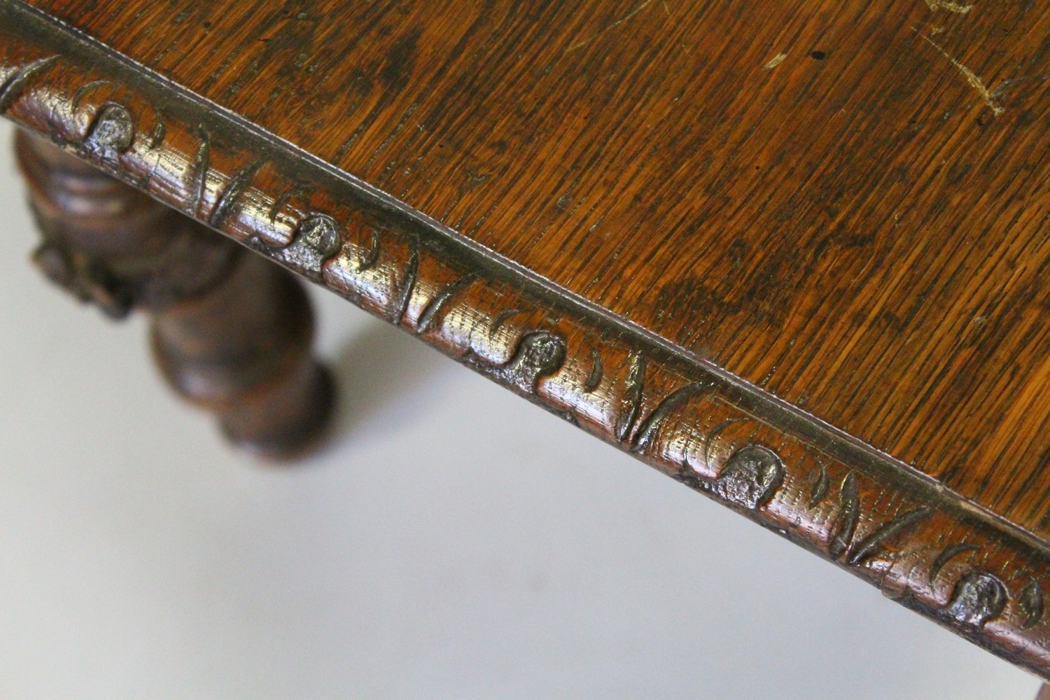 A PAIR OF VICTORIAN OAK HALL CHAIRS, with carved backs, solid seats, on turned and carved legs. - Image 6 of 6