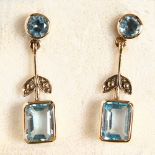 A PAIR OF 9CT GOLD AND TOPAZ LONG DROP EARRINGS.