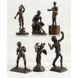 A COLLECTION OF SIX EARLY BRONZES. 3.75ins high.