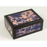 A FAUX TORTOISESHELL AND EBONISED HUMIDOR. 24cms wide x 18cms deep x 10cms high.