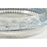 A GOOD LALIQUE CIRCULAR BOWL, with CHRYSANTHEMUMS. Etched R. LALIQUE, FRANCE. 13ins diameter.