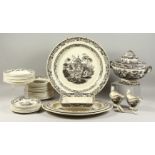 A COMPREHENSIVE LATE 19TH CENTURY CREIL IRONSTONE PART DINNER SERVICE, cream ground with black