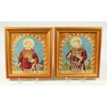 A PAIR OF FRAMED AND GLAZED RELIGIOUS PICTURES. 8ins x 7ins.