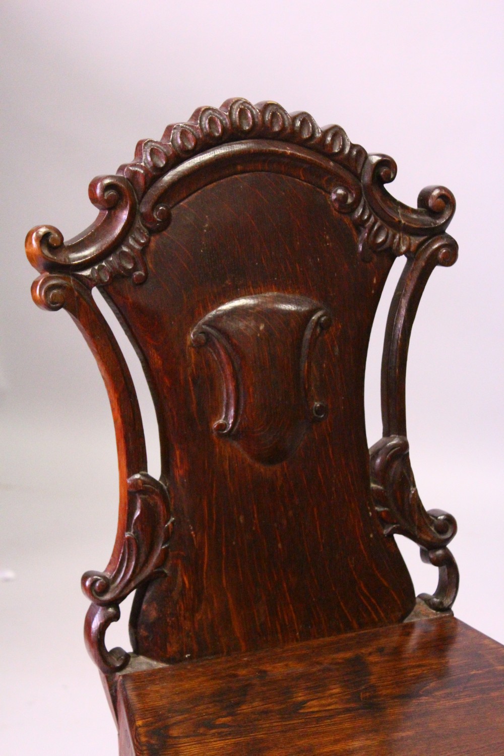 TWO VICTORIAN OAK HALL CHAIRS. - Image 4 of 5