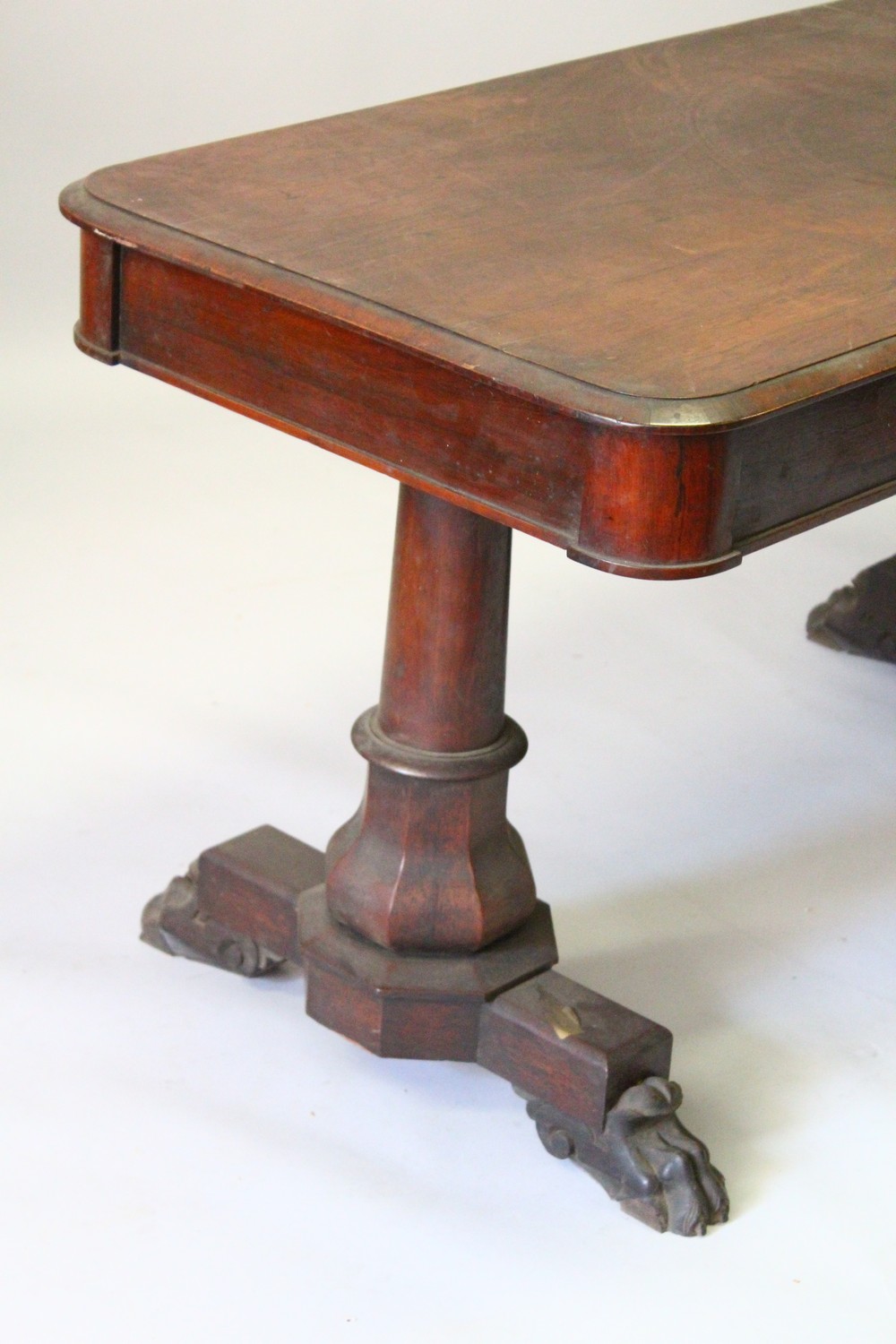 A REGENCY ROSEWOOD LIBRARY TABLE, with rounded rectangular top, the frieze drawers on turned - Image 2 of 5