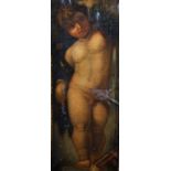 19th Century Italian School. A Standing Naked Winged Cherub, Oil on Canvas, 30.5" x 12.5".