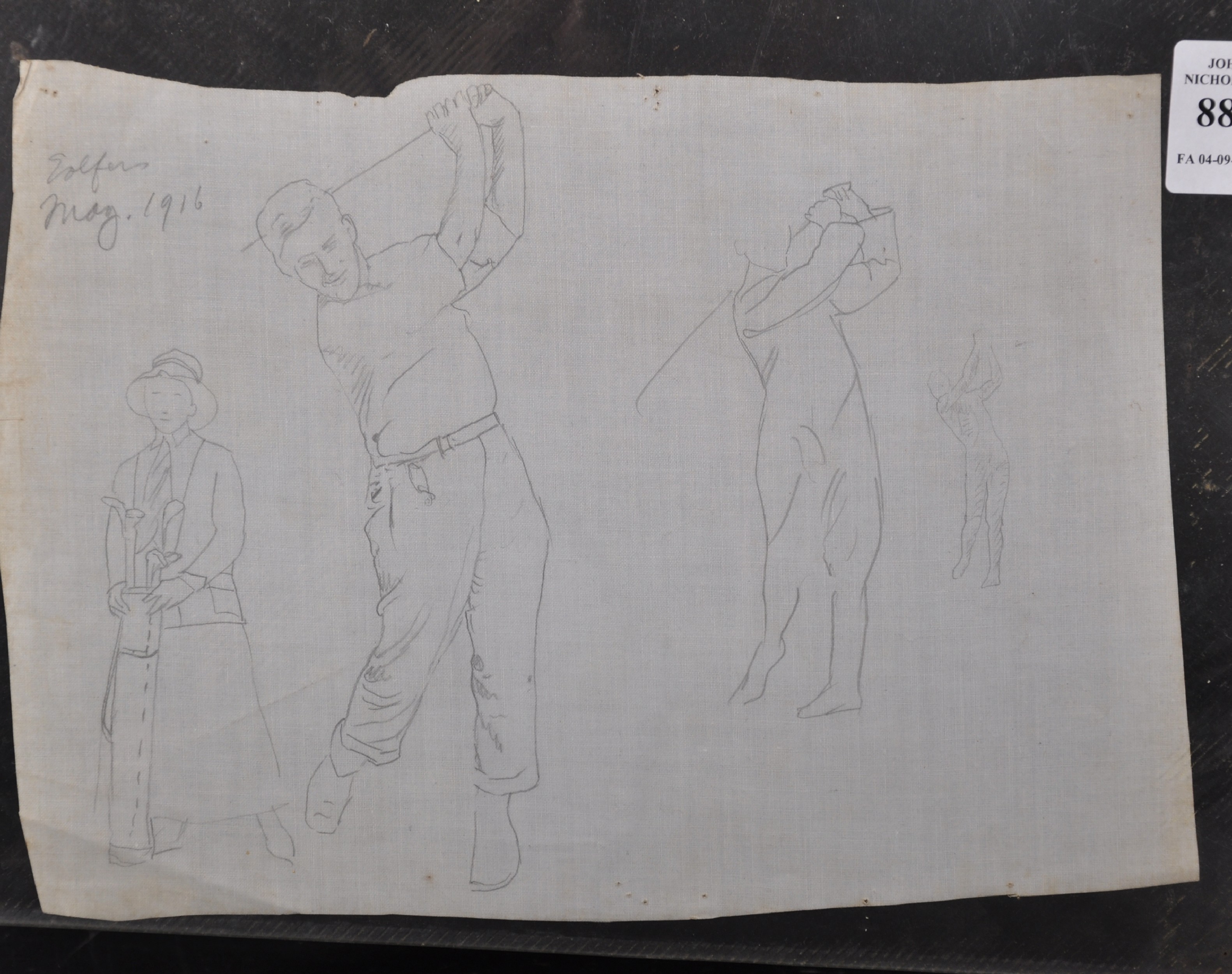 20th Century English School. A Study of a Golfer, Pencil, Inscribed 'Golfers May 1916', Unframed, 7" - Image 2 of 4