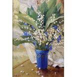 20th Century Russian School. Still Life of Flowers in a Blue Vase, Oil on Canvas, Signed in