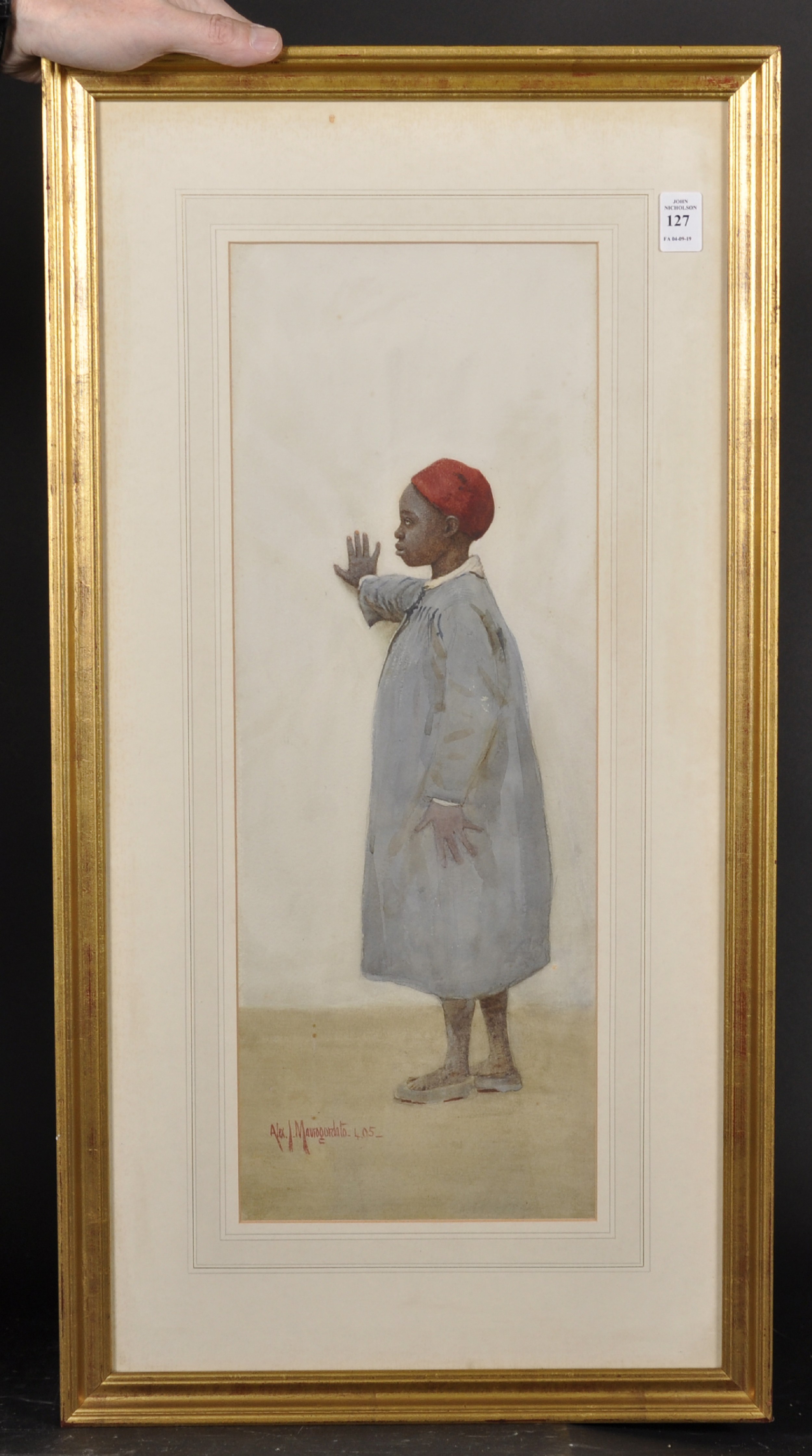 Alexander James Mavrogordato (1869-1947) British. An Algerian Girl, wearing a Red Cap, leaning - Image 2 of 4