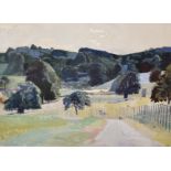 Denis William Reed (1917-1979) British. "Long Ashton Park", a View from the Lane, with Sheep Grazing