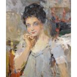 Nikolai Nikolaevitch Baskakov (1918-1993) Russian. "Elegant in Grey", Bust Portrait of a Young Girl,
