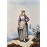 19th Century European School. A Girl Standing in a Mountainous Landscape, Watercolour, Unframed, 6.