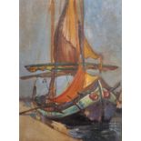 Early 20th Century Spanish School. A Sketch of a Moored Sailing Boat, Oil on Canvas, 29" x 21.5".