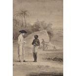 19th Century English School. A Missionary talking to a Polynesian Man, Watercolour, Indistinctly