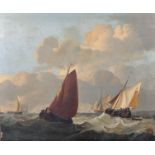 Attributed to John Lynn (act.1826-1869) British. Shipping in Rough Seas, Oil on Canvas, Indistinctly