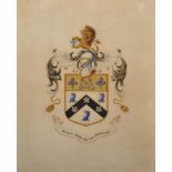 19th Century Irish School. A Coat of Arms Inscribed 'Malo Mori Quam Foedari', Watercolour and Gold