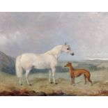 James Cassie (1819-1879) British. A White Pony and a Greyhound in an extensive Landscape, Oil on