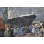 Denis William Reed (1917-1979) British. Figures in a Dockyard, Pastel, Signed and Dated '71, and