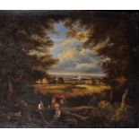 Early 19th Century English School. An Extensive Landscape, with Figures at Rest in the foreground,