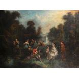 Manner of Jean-Antoine Watteau (1684-1721) French. A Fete Champetre, Oil on Canvas, Unframed, 35.25"