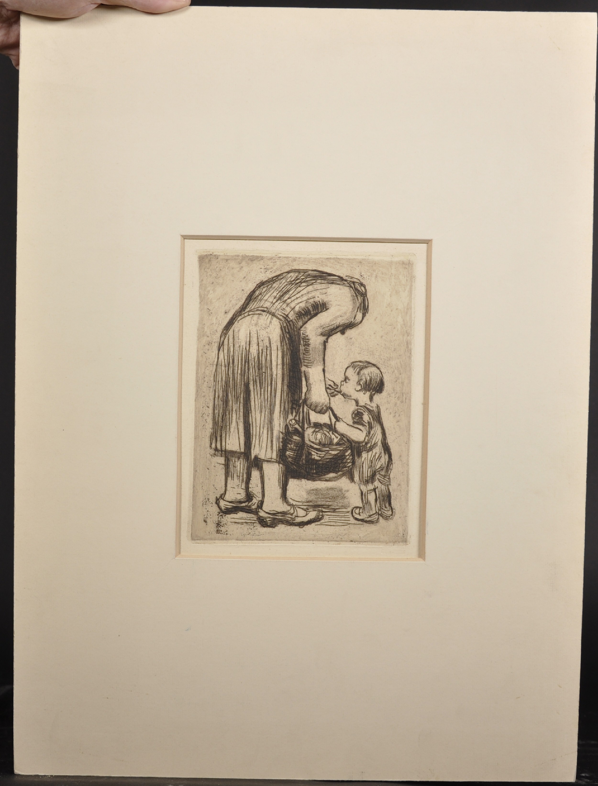 19th Century French School. A Mother Carrying a Basket of Food, with a Small Child, Etching, - Image 2 of 8