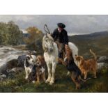 John Sargent Noble (1848-1896) British. A Gilly on Horseback, with Otterhounds, Oil on Board,