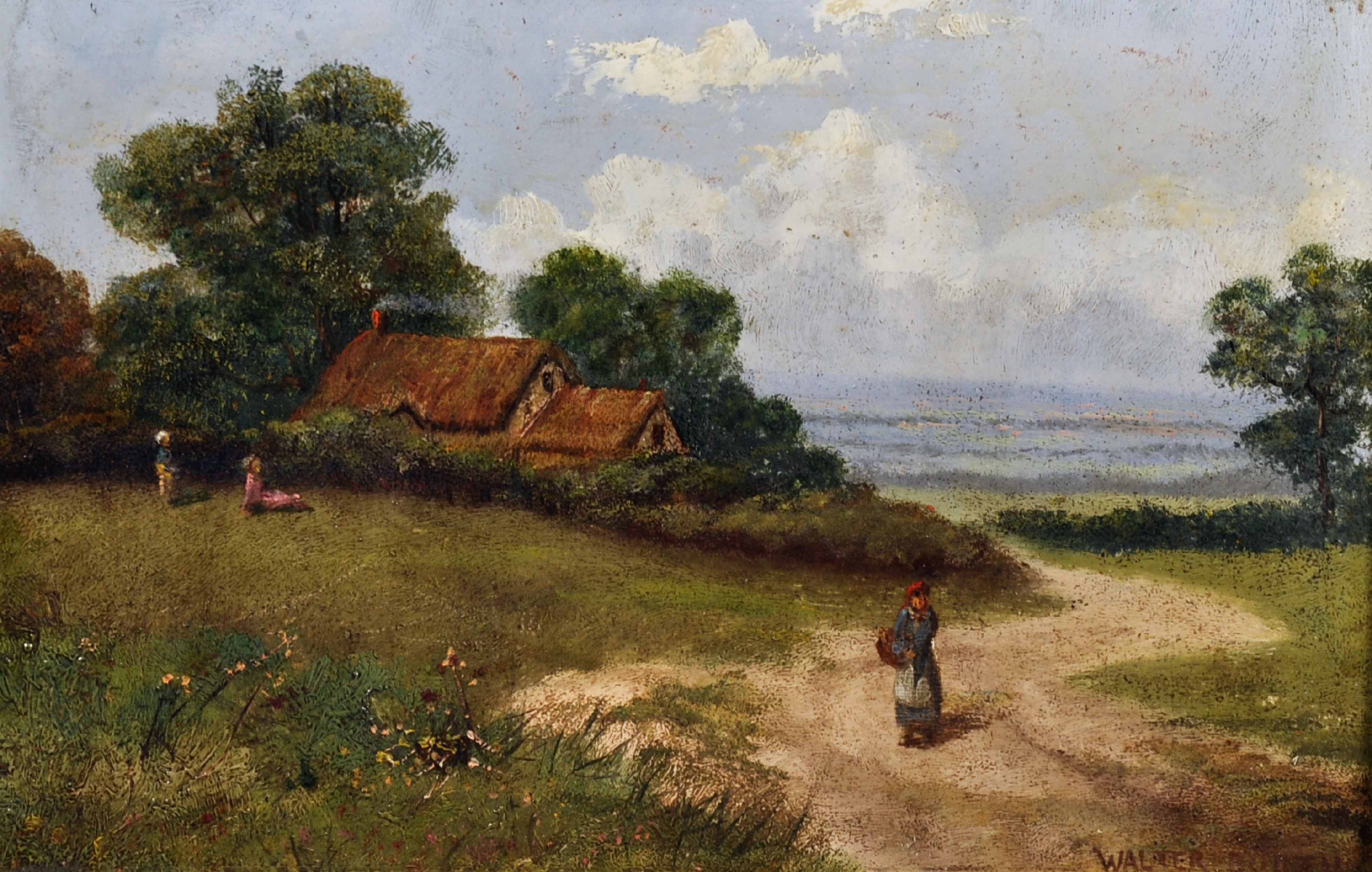 Early 20th Century English School. A Landscape with a Figure on a Path, Oil on Panel, bears an