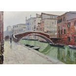Bepi Marino (20th Century) Italian. A Canal Scene in Venice, Oil on Canvas, Signed, and Indistinctly