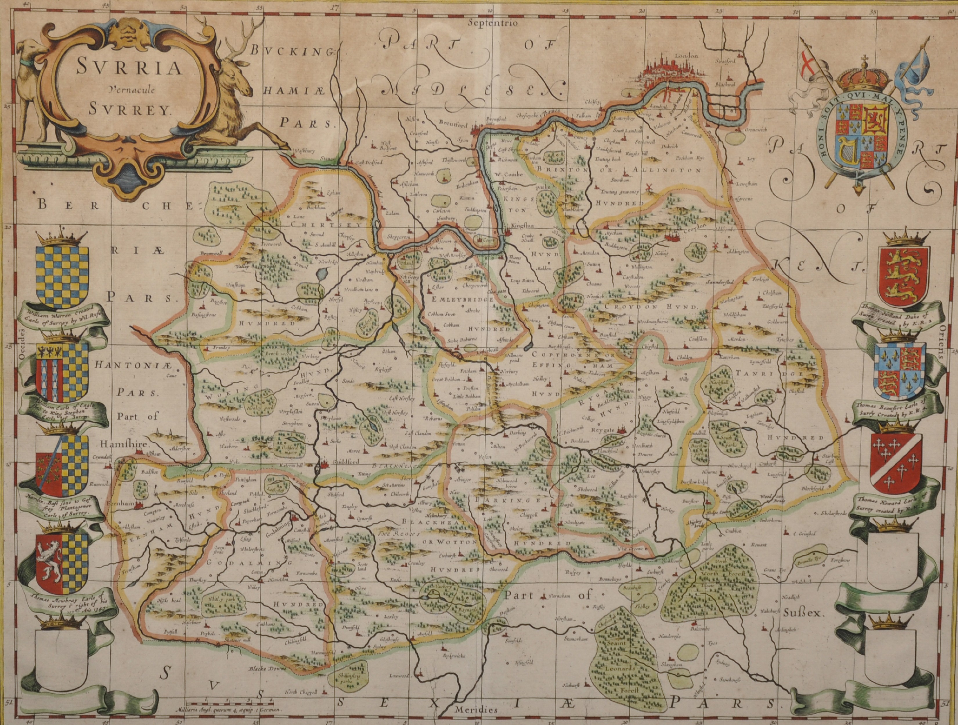 18th Century English School. "Surrey", Map, 15" x 19.5".