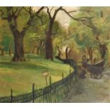 Bernard Taylor (1881-1928) British. A Parkland Scene, with Figures and Dogs by a Pram, Oil on Board,