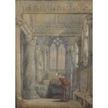 Attributed to Samuel Prout (1783-1852) British. The Interior of Rosslyn Chapel, Watercolour, 13.5" x