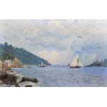 Circle of Charles Pears (1873-1958) British. Dartmouth, with Sailing Boats, Mixed Media on Canvas,