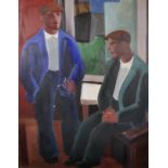 20th Century English School. A Study of Two Men in an Interior, one holding a Glass, Oil on