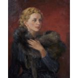 Porfiri Nikitich Krylov (1902-1991) Russian. "Portrait of a Lady in Fur", Oil on Canvas, Signed