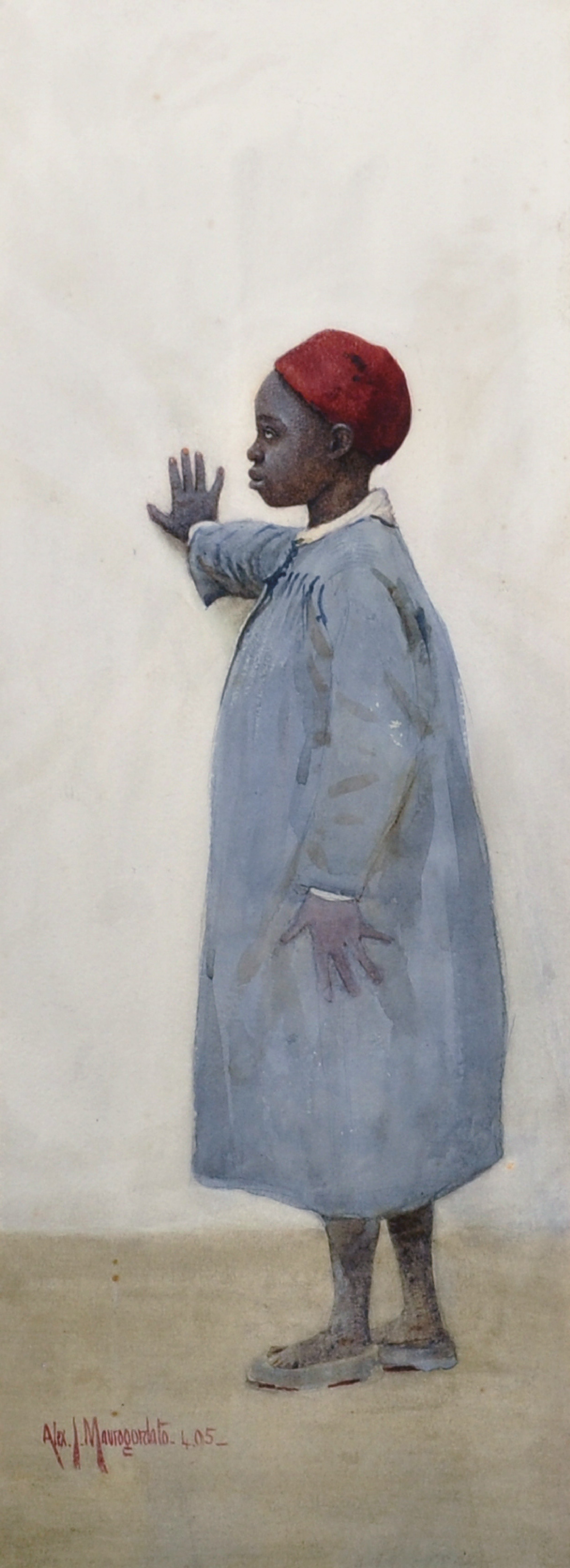 Alexander James Mavrogordato (1869-1947) British. An Algerian Girl, wearing a Red Cap, leaning