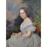 Manner of Franz Xaver Winterhalter (1805-1873) German. Young Lady Reading a Book, Oil on Canvas,