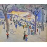 Manner of Maurice Brazil Prendergast (1858-1924) American. Figures in a Park by a Market Stall,