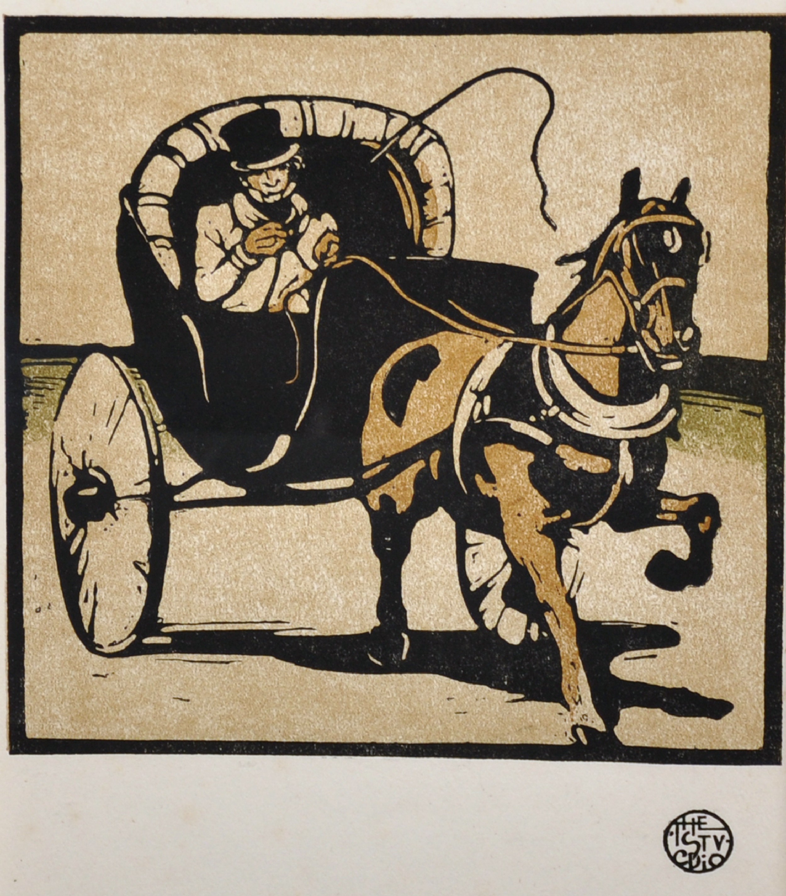 William Nicholson (1872-1949) British. "The Cabriolet", Woodcut, 6" x 6".