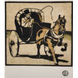 William Nicholson (1872-1949) British. "The Cabriolet", Woodcut, 6" x 6".