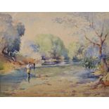 T... B... Young (19th - 20th Century) British. "The River Tees, Nr Croft", A River Landscape, with a