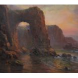Attributed to Garstin Cox (1892-1933) British. "Sunset on the Cornish Coast", Oil on Board,
