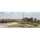 20th Century English School. A Panoramic Landscape, with a Figure in a Tractor, Oil on Panel,