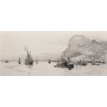William Lionel Wyllie (1851-1931) British. 'Gibraltar', Etching, Signed, 6.5" x 14.75".