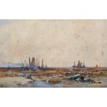 Albert Pollitt (1856-1926) British. A Coastal Scene, with Beached Vessels, Watercolour, Signed and