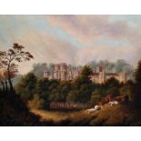 19th Century English School. A Landscape, with a Castle beyond, and Cattle in the foreground, Oil on