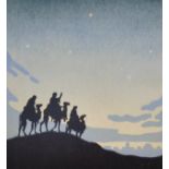 John Hall Thorpe (1874-1947) British. "The Wise Men", Woodcut in Colours, Signed and Inscribed in