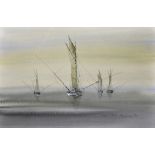 Morlaine (20th Century) French. Fishing Boats at Sea, Watercolour, Indistinctly Signed, Insccribed